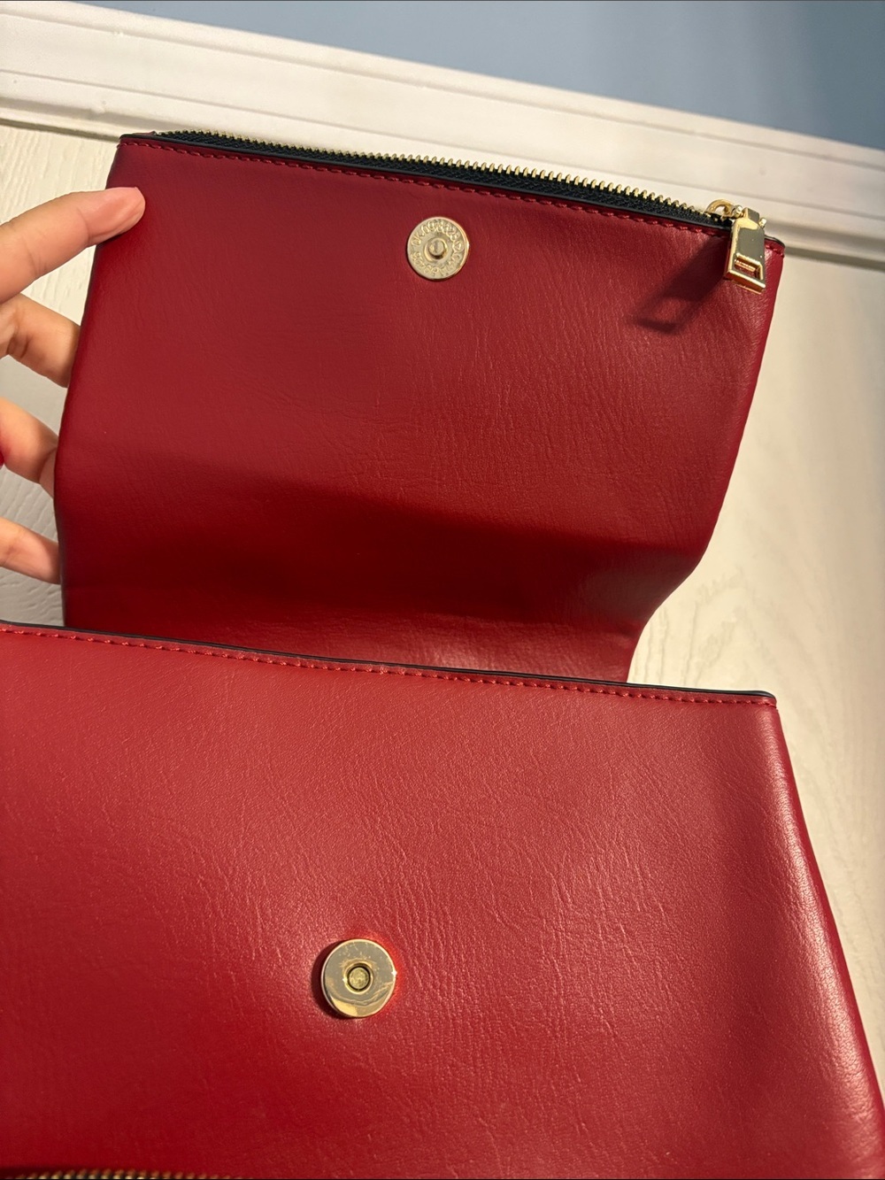 Structured Red Faux Leather Women's Backpack with Front Pocket - Picture 6 of 14